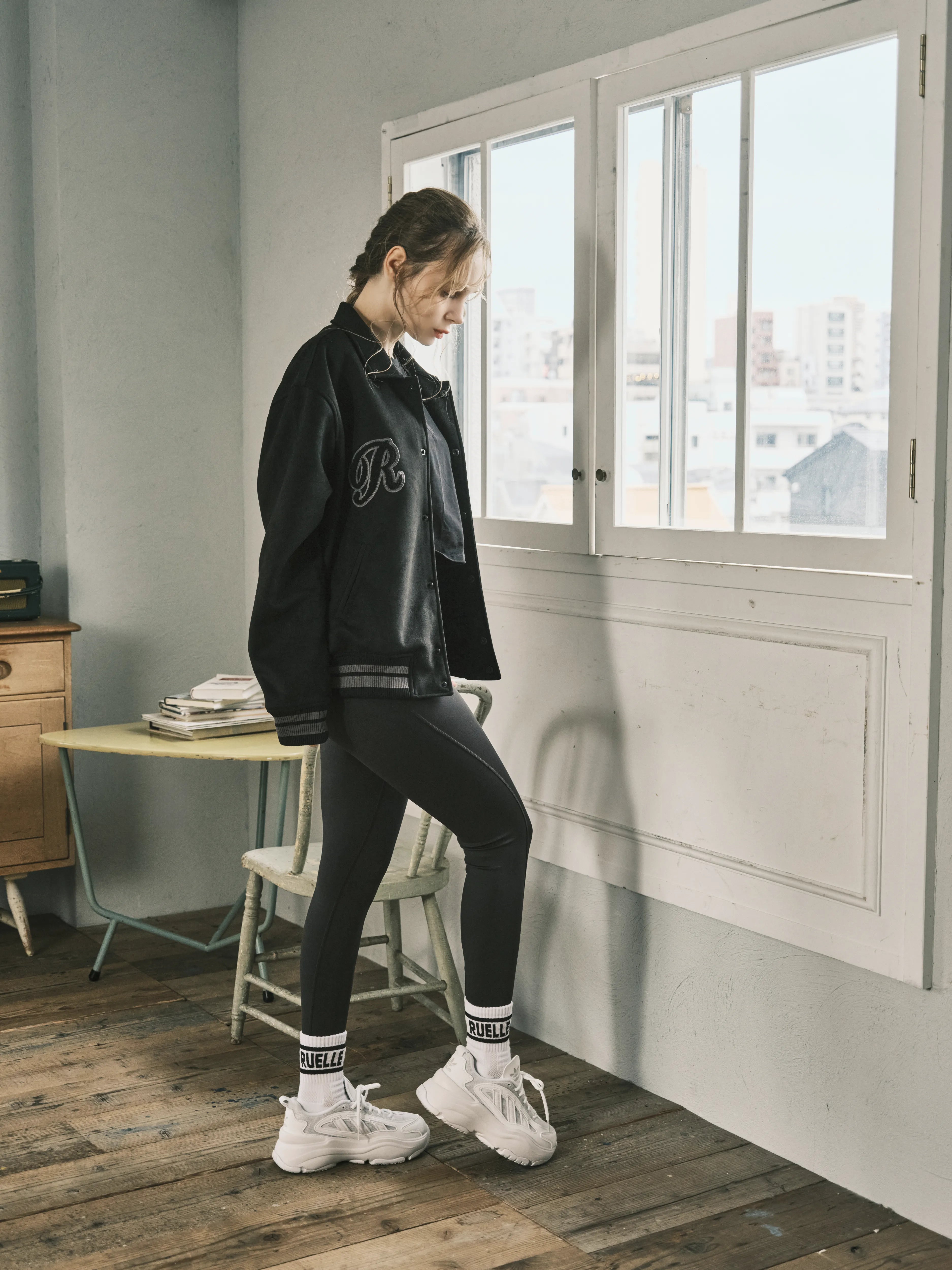 Faux Suede R Patch Bomber Jacket-8