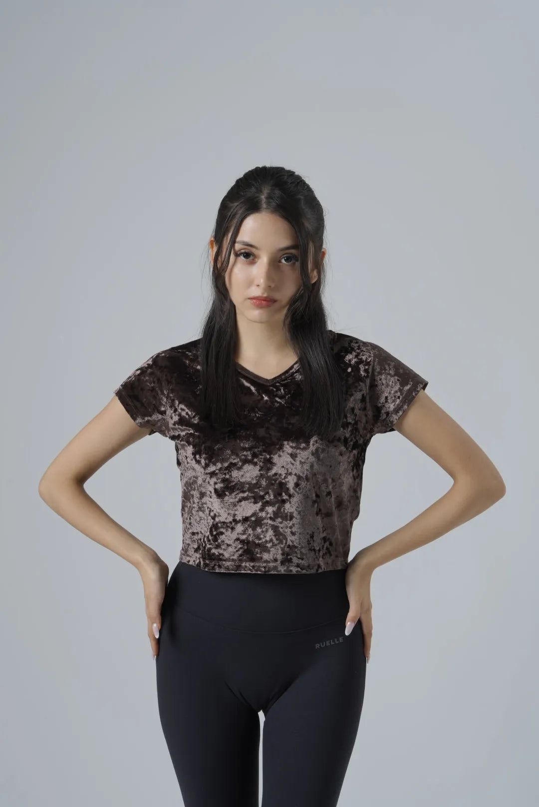 Velour Cropped T-Shirt – RUELLE Velour Cropped T-Shirt – RUELLE