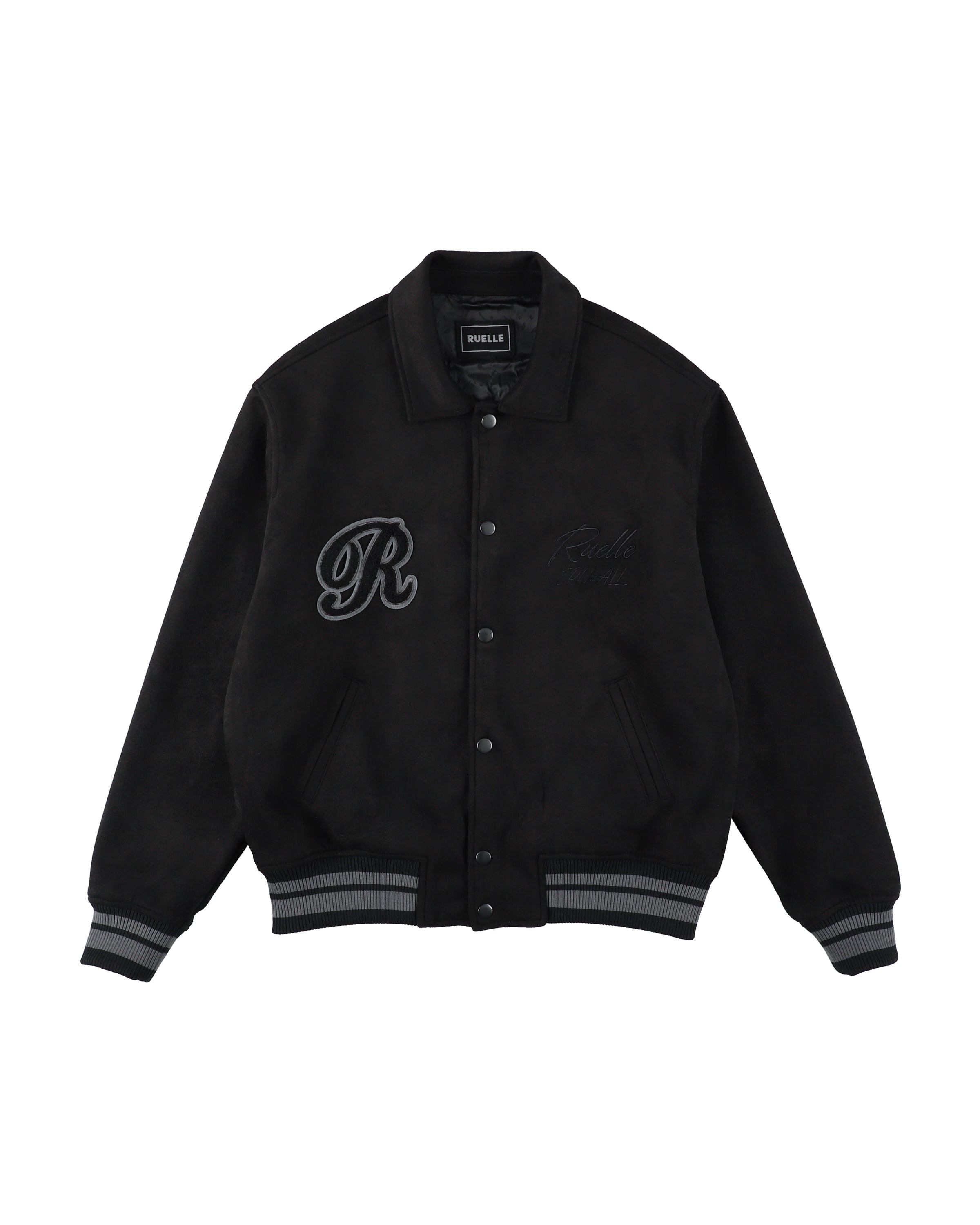 Faux Suede R Patch Bomber Jacket