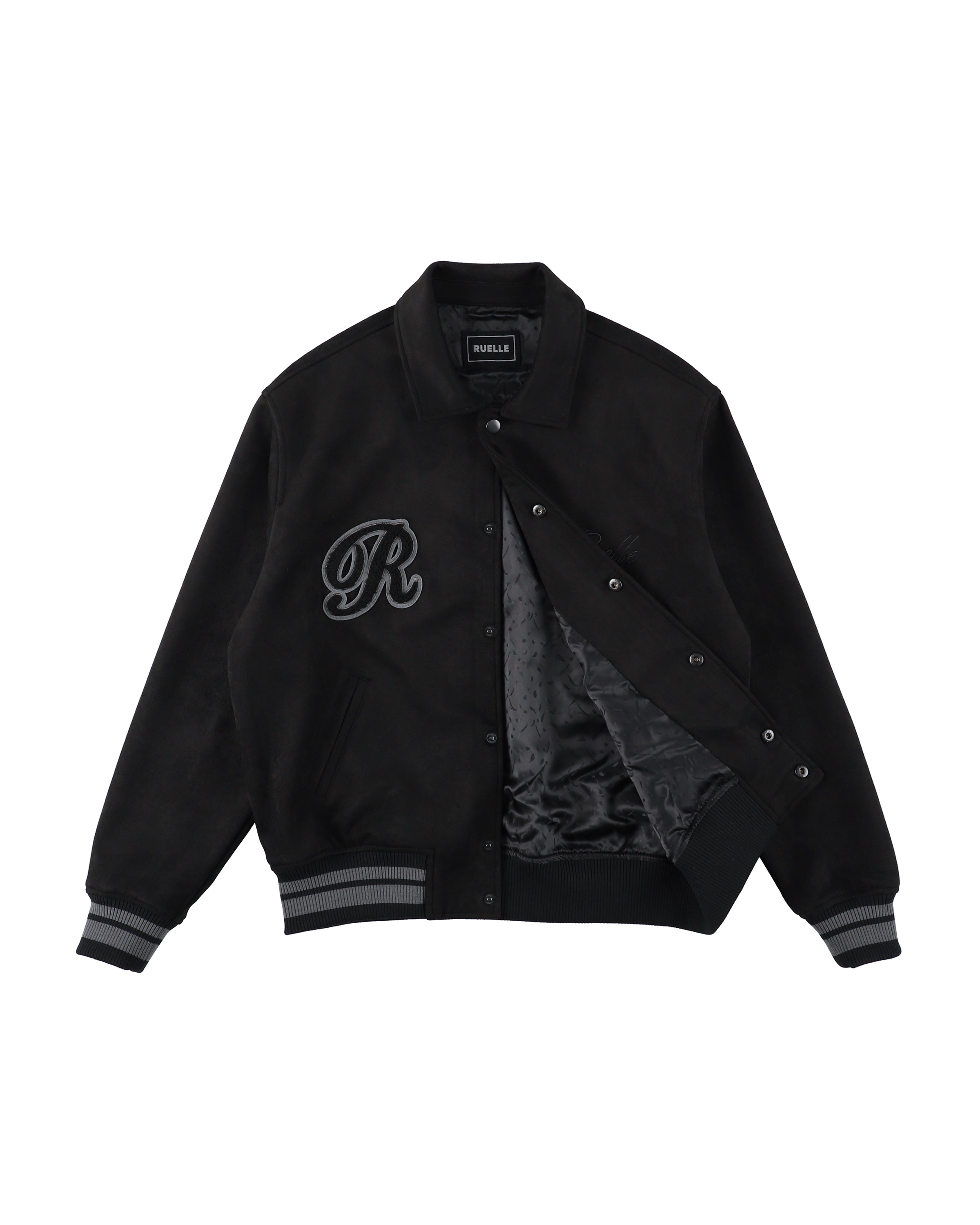Faux Suede R Patch Bomber Jacket-3