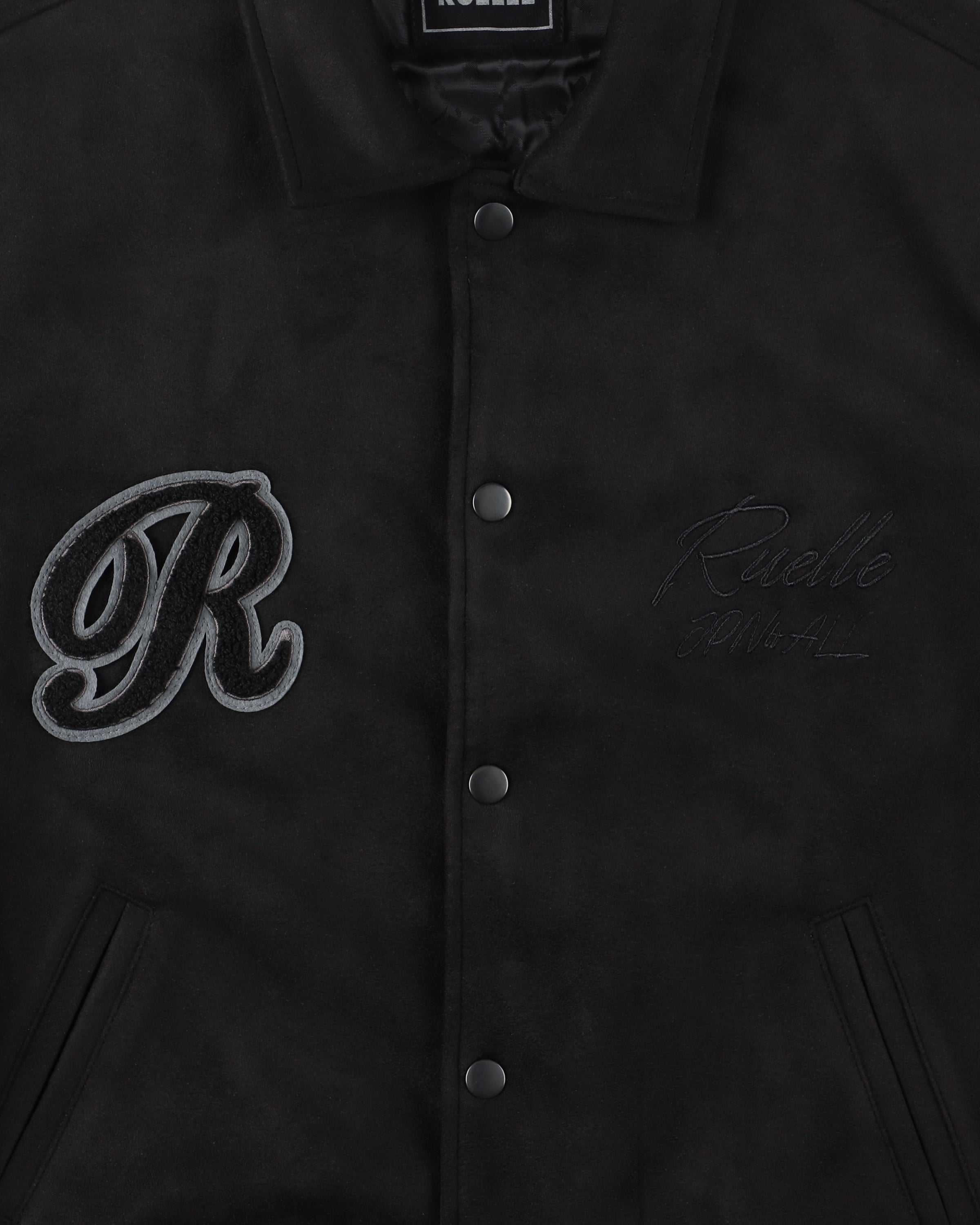 Faux Suede R Patch Bomber Jacket-4